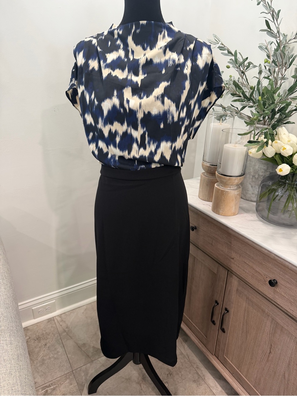 NWT Express Draped Mock Neck Midi Sheath Dress Size L